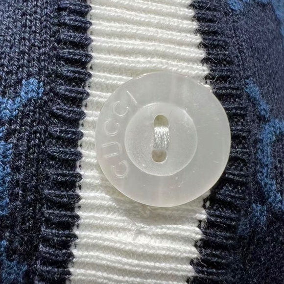 Gucci GG Logo Monogram Striped Jacquard Knit Cotton Cardigan in Navy size Large - Picture 4 of 8